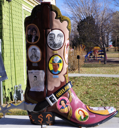 boot with multiple portraits of outlaws