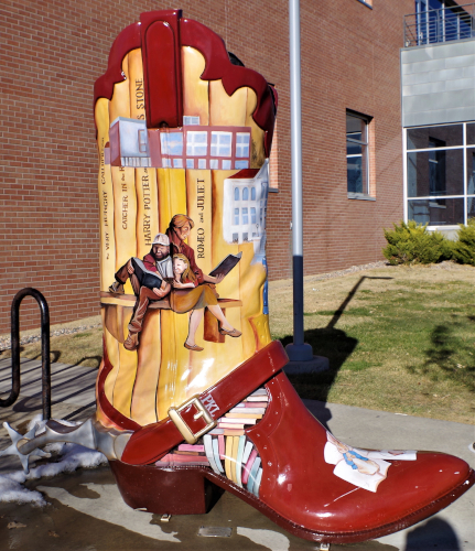 boot with books and children reading