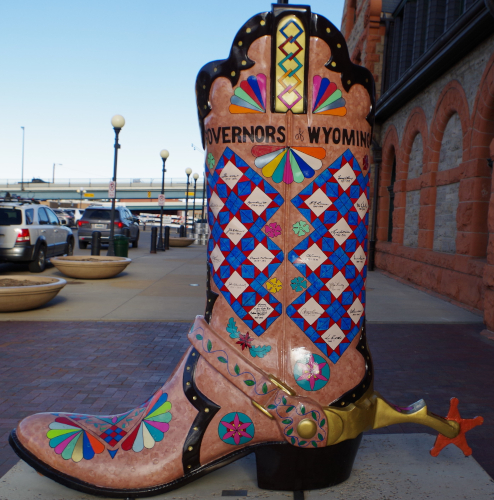 boot with quilt pattern and names
