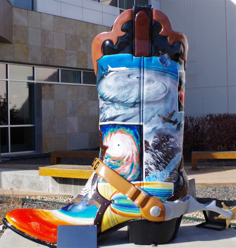 boot with weather patterns on it