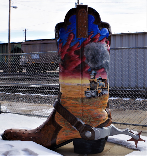 boot with steam engine and WY plains