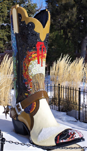 boot with mosaic art